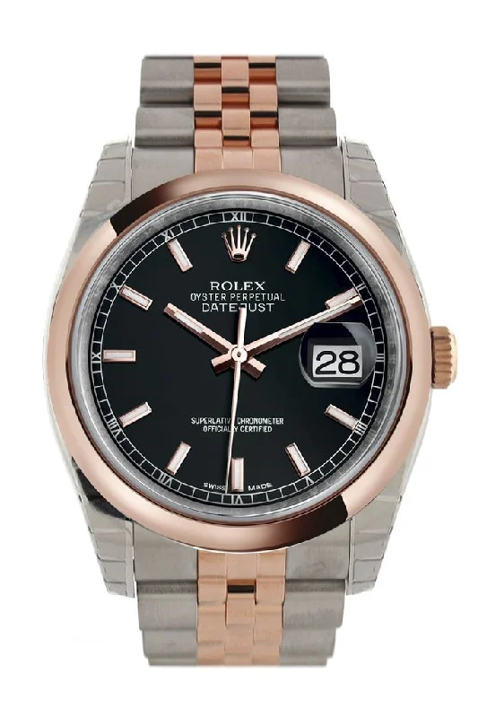 Rolex Datejust 36 Black Dial Steel and 18k Rose Gold Jubilee Watch 116201