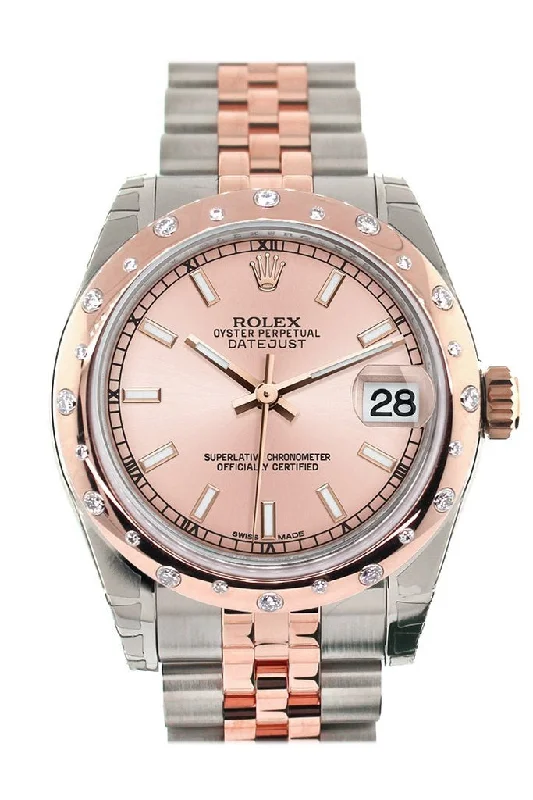 Rolex Datejust 31 Pink Dial Diamond Bezel 18K Rose Gold Two Tone Jubilee Ladies Watch 178341