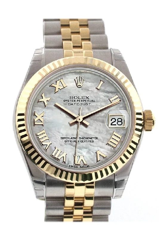 Rolex Datejust 31 Mother of Pearl Roman Dial Fluted Bezel 18K Gold Two Tone Jubilee Ladies 178273