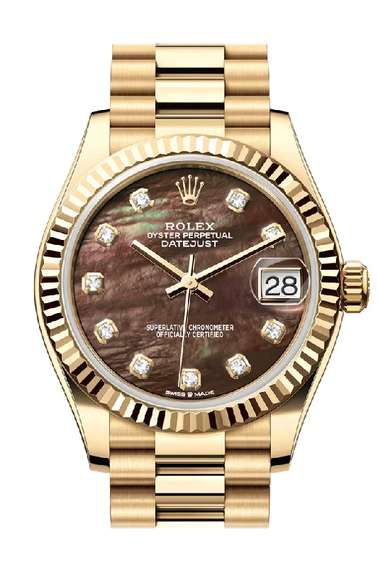 Rolex Datejust 31 Dark Mother Of Pearl Diamond Dial Fluted Bezel Yellow Gold Ladies Watch 278278 278278-0038