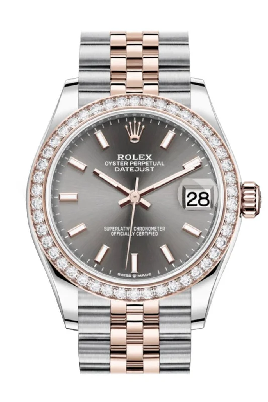 Rolex Datejust 31 Dark Rhodium Dial Diamond Bezel Rose Gold Two Tone Jubilee Watch 278381RBR 278381