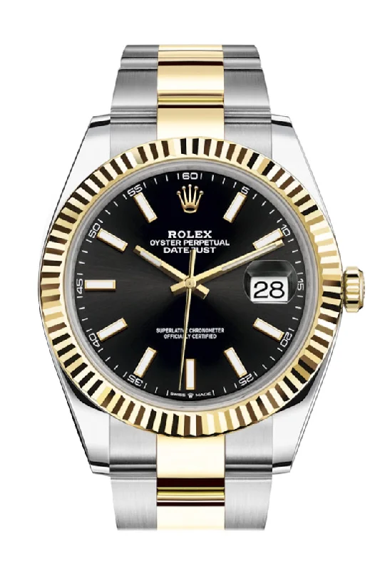 Rolex Datejust 41 Black Dial Fluted Bezel 18k Yellow Gold Mens Watch 126333