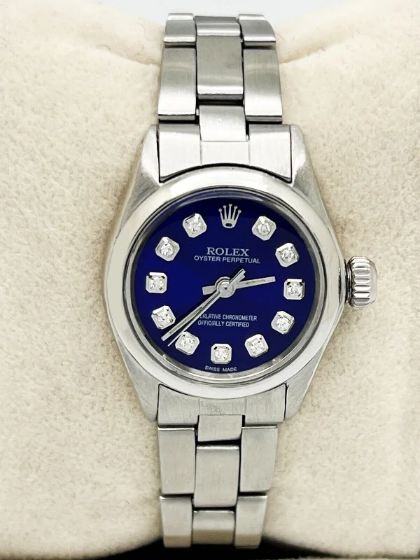 Rolex Ladies Oyster Perpetual 6618 Blue Diamond Dial Stainless Steel