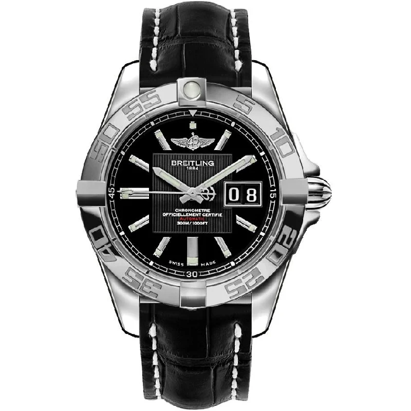 Breitling Men's A49350L2-BA07-729P Galactic 41 Black Leather Watch