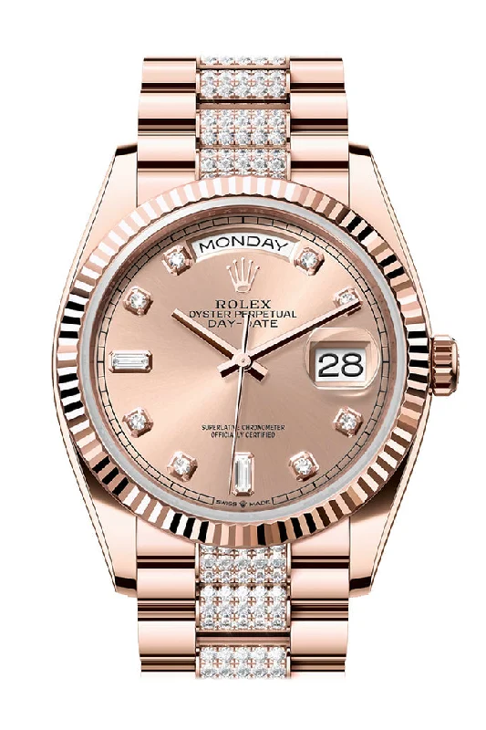 Rolex Day-Date 36 RosŽ Colour Diamond Dial Fluted Bezel 18K Everose gold Diamond  President Watch 128235