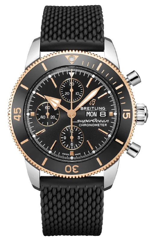 Breitling Superocean Heritage Automatic Chronometer Chronograph Stainless Steel & 18k Rose Gold Black Dial Black Rubber Strap Day/Date Divers Mens Watch U13313121B1S1