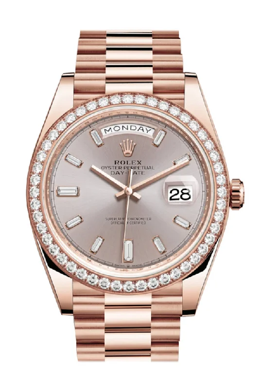 Rolex Day-Date 40 Sundust 10 Baguette-cut Diamonds Dial 18K Everose 228345 President  Men's Watch 228345RBR 228345