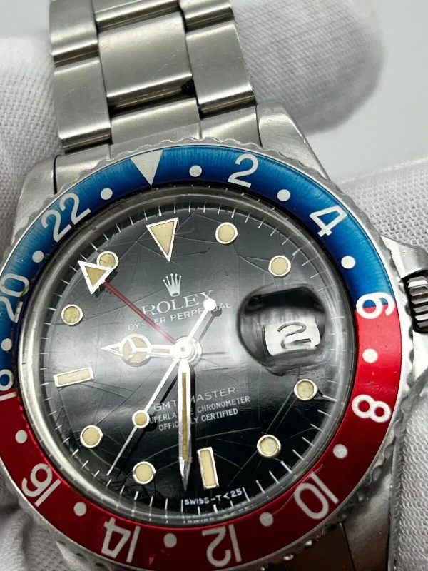 Rare Rolex 16750 GMT Master Pepsi Stainless Steel Original Spider Glossy Dial