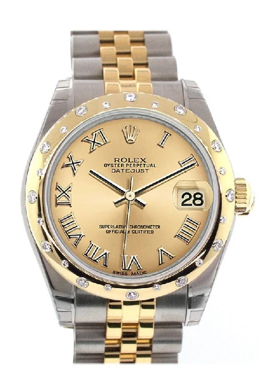 Rolex Datejust 31 Champagne Roman Dial Diamond Bezel 18K Gold Two Tone JubileeLadies 178343