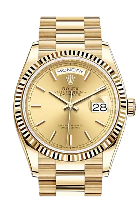 Rolex Day-Date 36 Champagne Index Dial 18K Yellow Gold Watch 128238