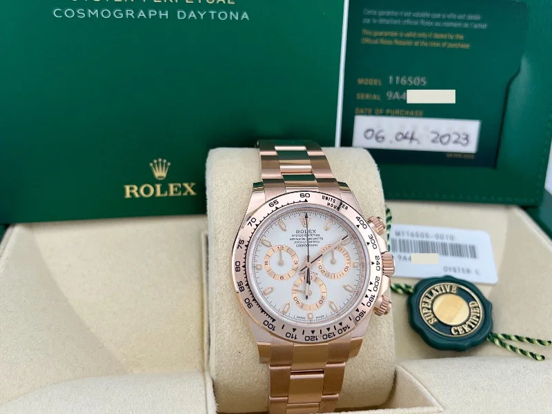 Rolex Daytona 116505 White Ivory Dial 18K Rose Gold Box Paper 2023