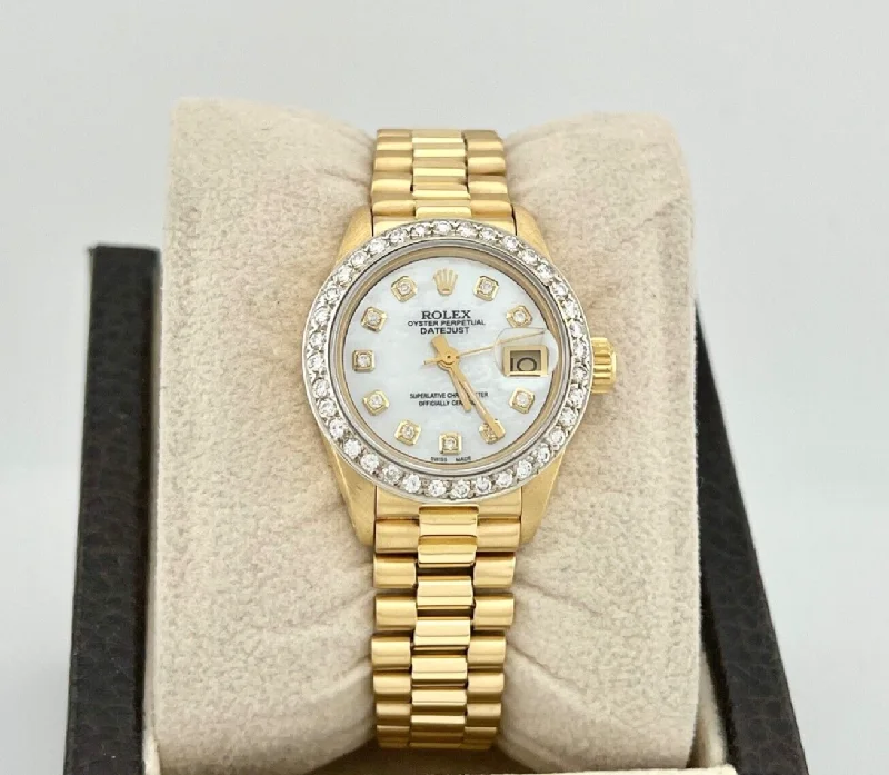 Rolex Ladies President 6917 MOP Diamond Dial Diamond Bezel 18K Yellow Gold