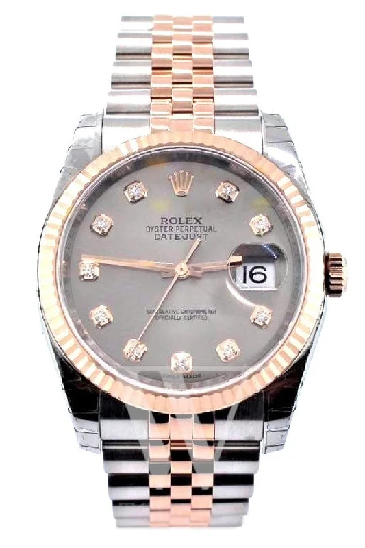 Rolex Datejust 36 Steel set with diamonds Dial Fluted Steel and 18k Rose Gold Jubilee Watch 116231