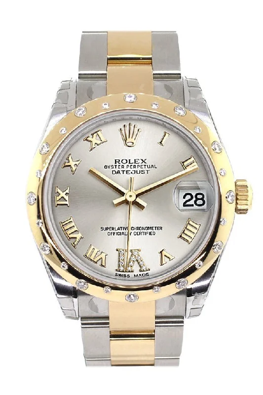 Rolex Datejust 31 Silver Roman Large VI Diamond Dial Diamond Bezel 18K Gold Two Tone Ladies 178343