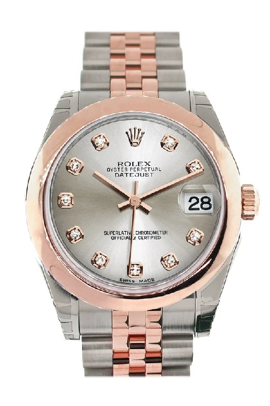 Rolex Datejust 31 Silver Diamond Dial 18K Rose Gold Two Tone Jubilee Ladies Watch 178241