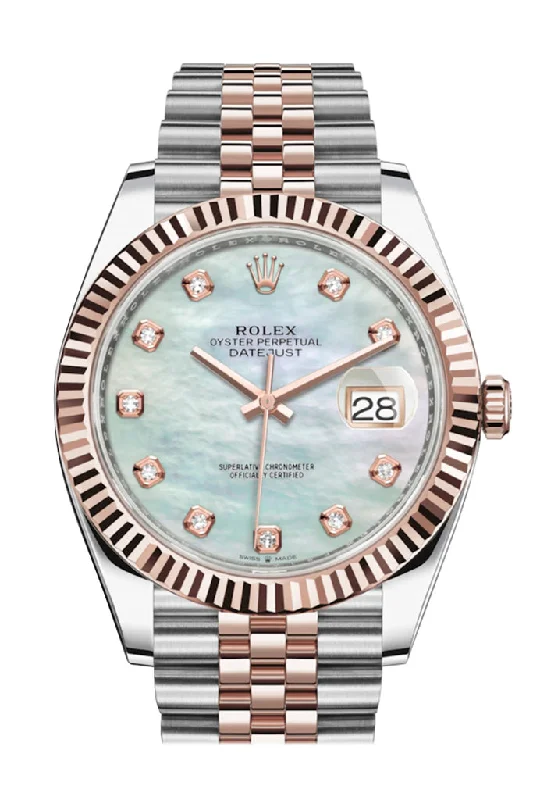 Rolex Datejust 41 Mother-of-pearl set with Diamonds Dial Rose Gold Fluted Bezel Jubilee Mens Watch 126331