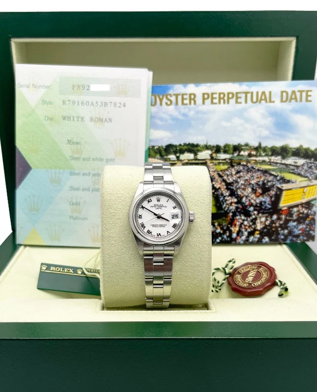 Rolex Ladies Date 79160 White Roman Dial Stainless Steel 2006 Box Papers