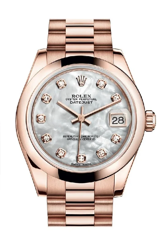 Rolex Datejust 31 White Mother of Pearl Diamond Dial 18K Everose Gold President Ladies Watch 178245