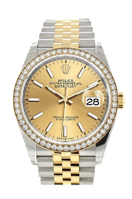 Rolex Datejust 36 Champagne-colour Dial Diamond Bezel Jubilee Yellow Gold Two Tone Watch 126283RBR 126283 NP