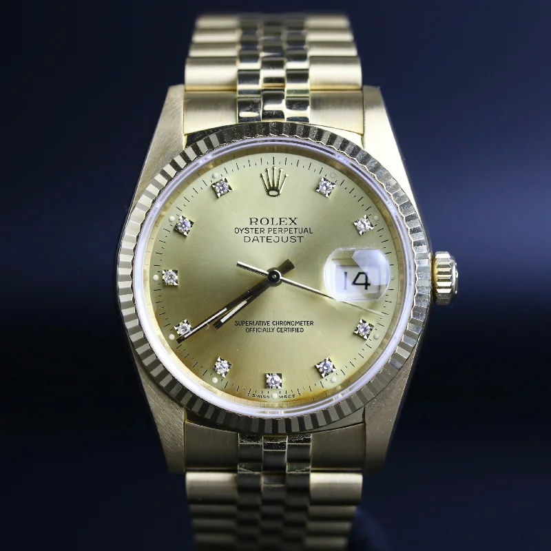 1990 Rolex 16238 Datejust 36mm 18K Yellow Gold Factory Diamond Dial