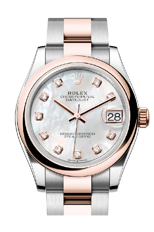 Rolex Datejust 31 White Mother Of Pearl Diamond Dial Rose Gold Steel Ladies Watch 278241 278241-0025