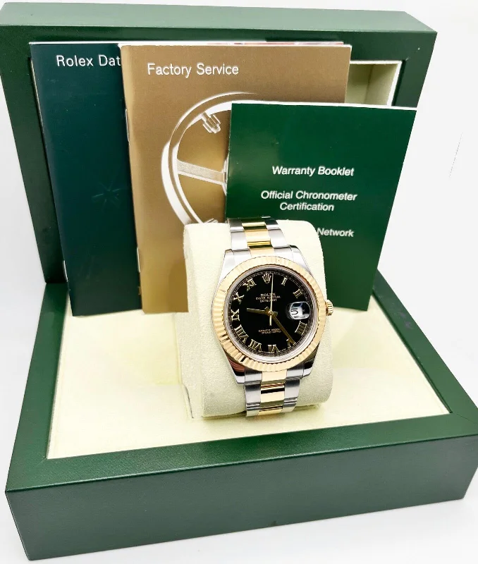 Rolex 116333 Datejust II 41mm Black Roman Dial 18K Yellow Gold Steel Box Booklet