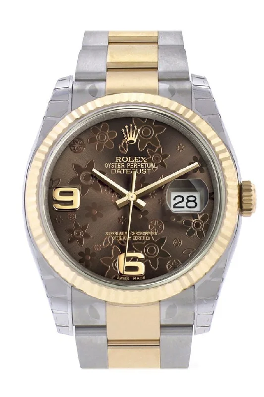 Rolex Datejust 36 Bronze floral motif Dial Fluted 18K Gold Two Tone Oyster Watch 116233