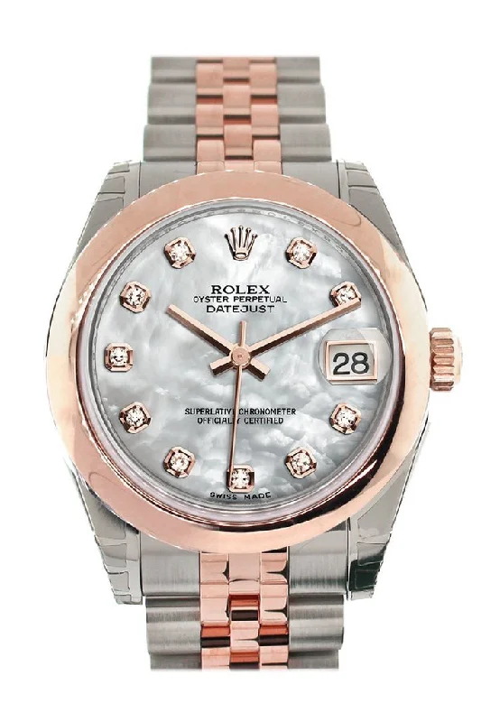 Rolex Datejust 31 White Mother of Pearl Diamond Dial 18K Rose Gold Two Tone Jubilee Ladies Watch 178241