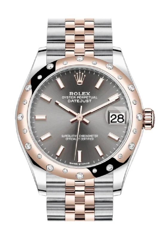 Rolex Datejust 31 Dark rhodium Dial Diamond Bezel Jubilee Rose Gold Two Tone Watch 278341RBR 278341