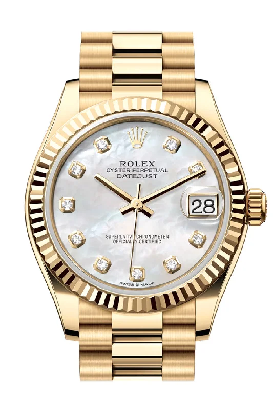 Rolex Datejust 31 Mother Of Pearl Diamond Dial Fluted Bezel Yellow Gold Ladies Watch 278278 278278-0010