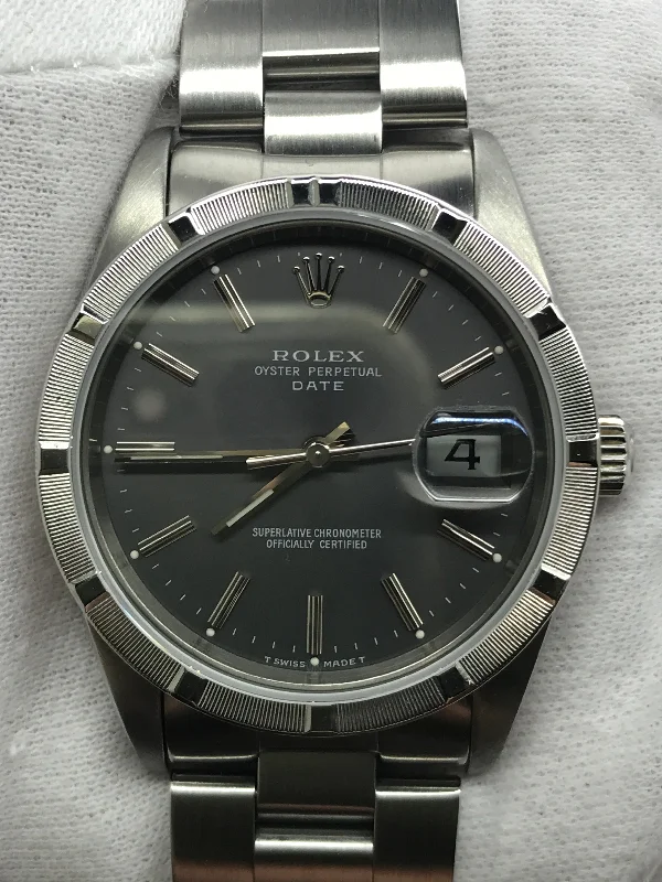 Rolex Oyster Perpetual Date 34mm 15210 Silver Dial Automatic Watch