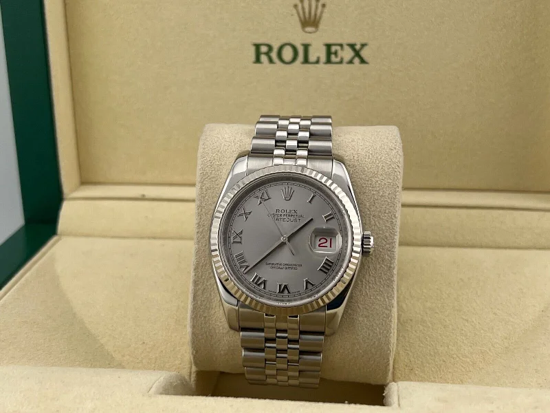 Rolex Datejust 116234 36mm Silver Roman Numeral Dial Steel 18k White Gold Bezel