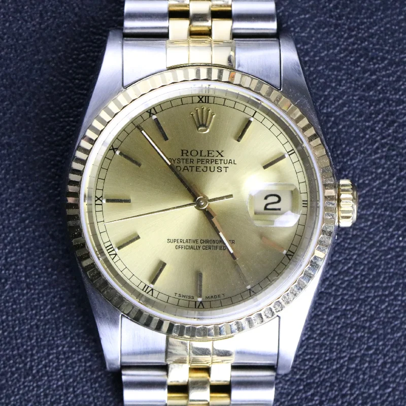 1991 Rolex 16233 Datejust Champagne Dial Holes Case