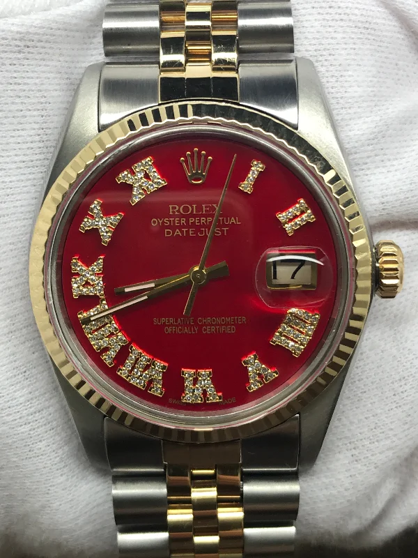 Rolex Datejust 36mm 16013 Custom Red Diamond Dial Automatic Watch