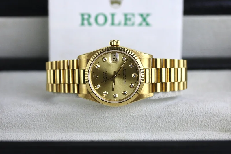 1995 Rolex 68278 Datejust 31mm 18K Yellow Gold Factory Diamond Dial with Box & Papers