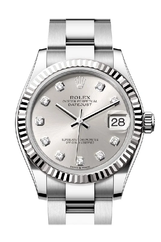 Rolex Datejust 31 Silver Diamond Dial Fluted Bezel Ladies Watch 278274 278274-0029