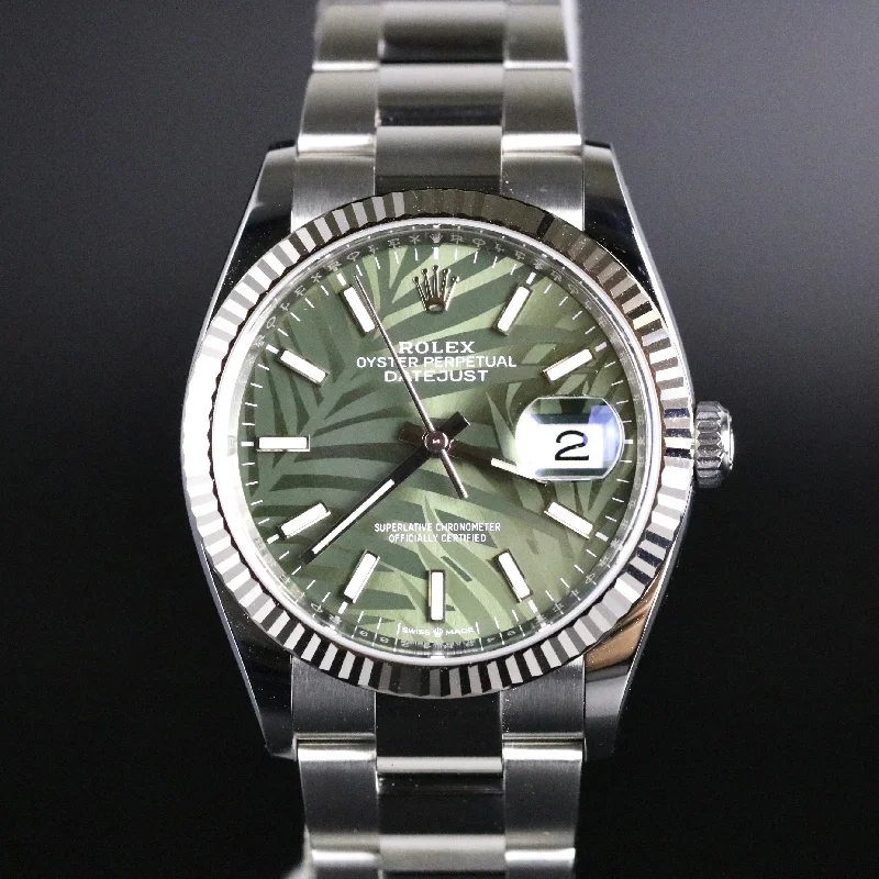 2021 Rolex 126234 Datejust 36mm Green Palm Dial with Box & Papers