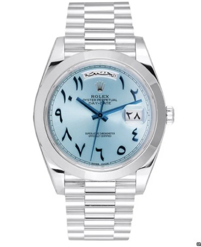 Replica Rolex Day Date 40mm Ice Blue Arabic Dial Platinum Watch