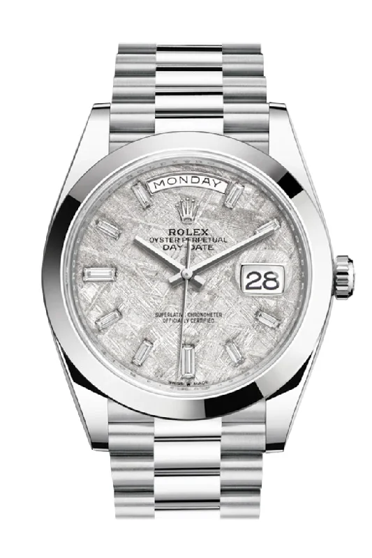 Rolex Day-Date 40 Meteorite Baguette Diamond Dial Dial Dome Bezel Platinum President Automatic Men's Watch 228206