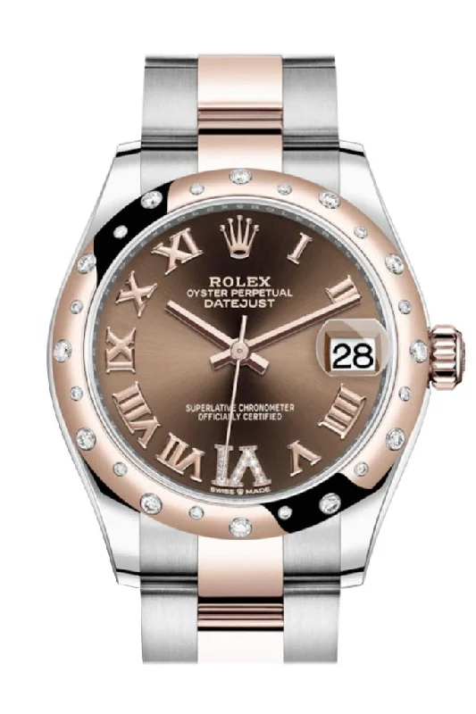 Rolex Datejust 31 Chocolate Large VI diamonds Dial Diamond Bezel Rose Gold Two Tone Watch 278341RBR 278341