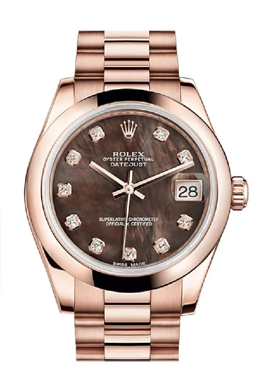 Rolex Datejust 31 Black Mother of Pearl Diamond Dial 18K Everose Gold President Ladies Watch 178245