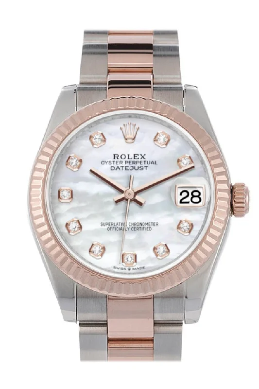 Rolex Datejust 31 Pearl Diamond Dial Fluted Bezel 18K Everose Gold Two Tone Watch 278271