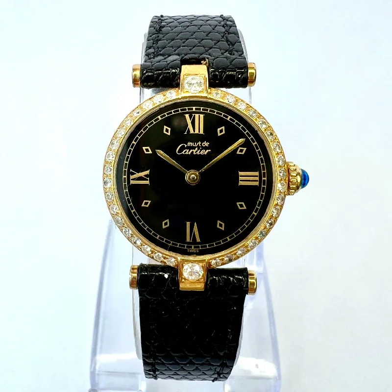 MUST DE CARTIER VERMEIL 24mm Quartz GoldPlated Silver 0.68TCW Diamond Watch