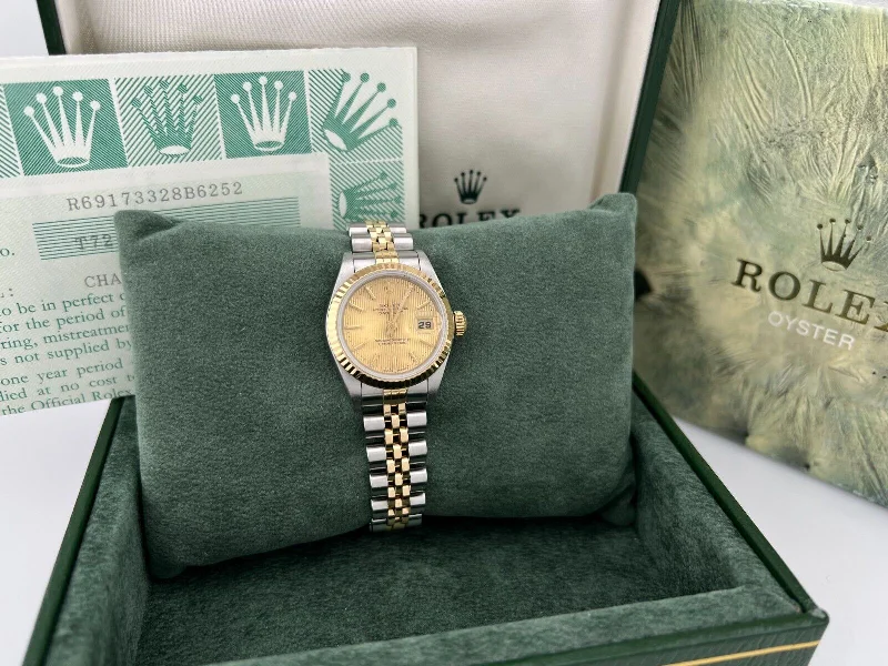 Rolex Ladies Datejust 69173 Champagne Tapestry Dial 18K Yellow Gold Steel