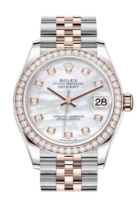 Rolex Datejust 31 White mother-of-pearl Diamonds Dial Diamond Bezel Rose Gold Two Tone Jubilee Watch 278381RBR 278381