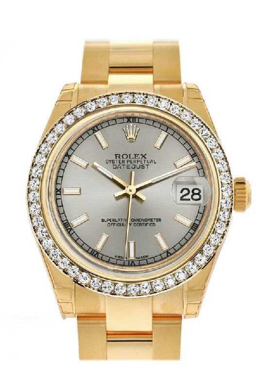 Rolex Datejust 31 Silver Dial Diamond Bezel 18K Yellow Gold Ladies Watch 178288