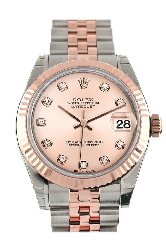 Rolex Datejust 31 Pink Diamond Dial  Fluted Bezel 18K Rose Gold Two Tone Jubilee Ladies Watch 178271