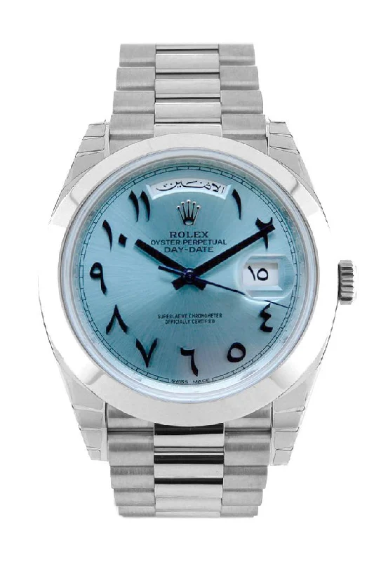 Rolex Day-Date 40 Ice blue Hindu Arabic Numerals Dial Dome Bezel Platinum President Automatic Men's Watch 228206