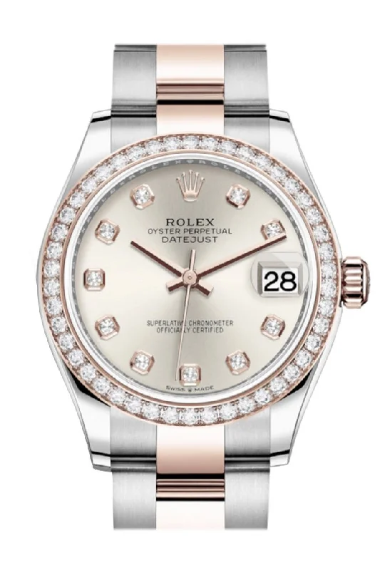 Rolex Datejust 31 Silver Diamonds Dial Diamond Bezel Rose Gold Two Tone Watch 278381RBR 278381