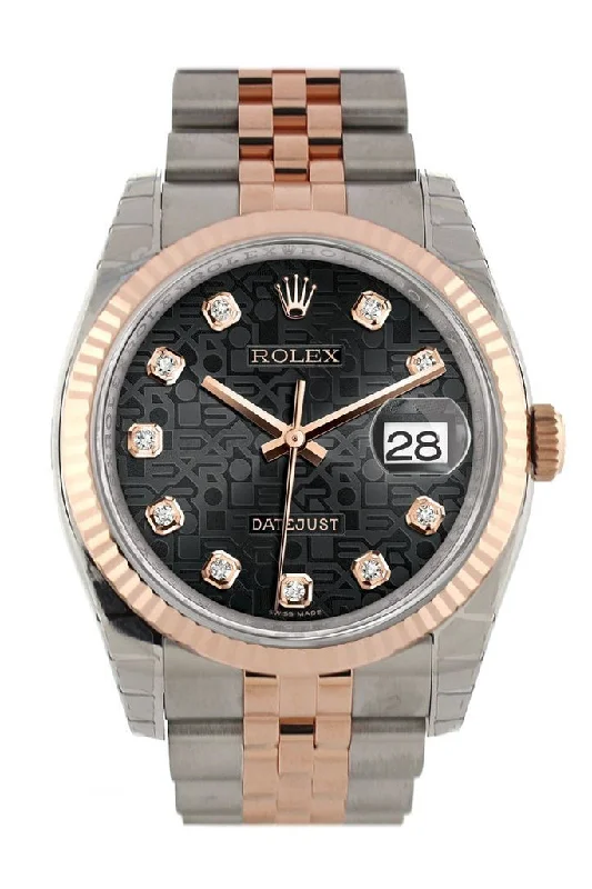 Rolex Datejust 36 Black Jubilee design set with diamonds Dial Fluted Steel and 18k Rose Gold Jubilee Watch 116231